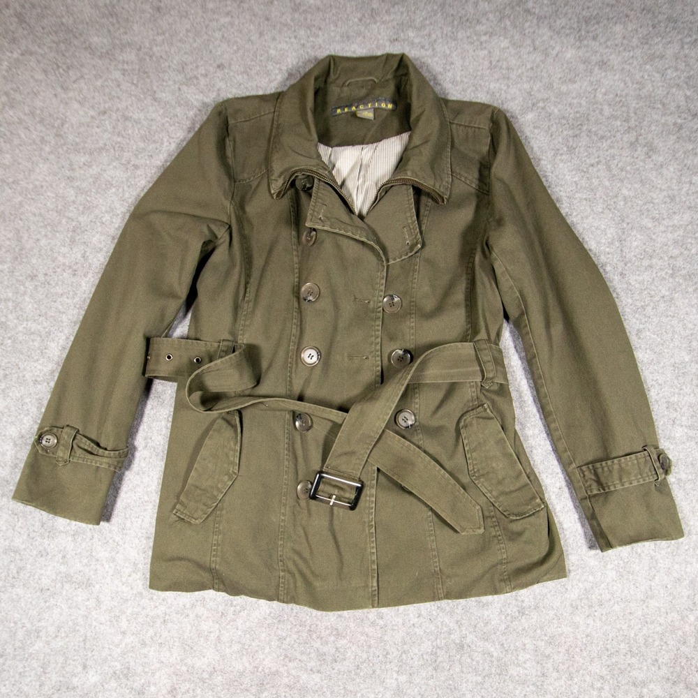 Kenneth Cole Reaction Green Utility Jacket Sz L Cargo Moto Jacket Striped Lining